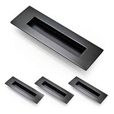 HOMOTEK 4 Pack 150mm Flush Sliding Closet Door Pulls Recessed Finger Pulls for Sliding Barn Bypass Door Handles Cabinet Drawer Rectangular Invisible Pull Small Size 6 in Black
