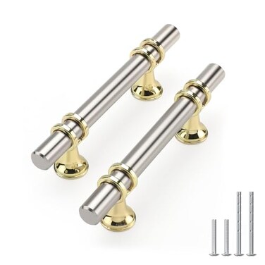 Rergy 5 Pack 3 Inch Brushed Nickel and Gold Cabinet Pulls HeavyDuty Kitchen Cabinet Handles RustResistant and Durable Drawer Pulls Zinc Alloy Hardware for CupboardClosetCabinets
