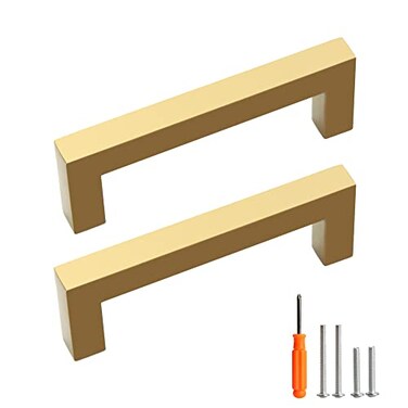 Redunest Cabinet Pulls Gold Cabinet Handles Square Drawer Pulls 10 Pack 334 Inch Stainless Steel Kitchen Door Cupboard Cabinet Handles Drawer Hardware Handles 96mm Hole Centers
