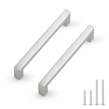 Probrico 5 Pack Hole Centers 5 inch Brushed Satin Nickel Kitchen Cabinet PullsSquare Corner Bar Drawer HandlesStainless Steel Dresser Pull Handle 55inch Length