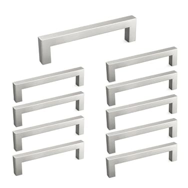 homdiy 10 Pack 5 Inch Brushed Nickel Cabinet Pulls Cabinet Handles Square Door Handles Modern Dresser Drawer Stainless Steel Hardware
