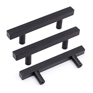 Goldenwarm 10 Pack Black Cabinet Handles 376mm Matte Black Cabinet Pulls T Bar Drawer Pulls for Kitchen Cupboard Drawer Hardware