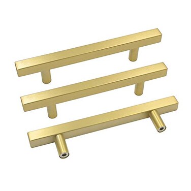 Goldenwarm 5 Pack Gold Cabinet Handles 4102mm Brushed Brass Cabinet Pulls T Bar Drawer Pulls for Kitchen Cupboard Drawer Hardware