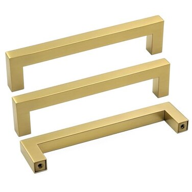 Goldenwarm Kitchen Cabinet Handle Brushed Brass Drawer Pull Handles for Cabinets LSJ12GD115 Square Bar Pulls Antique Brass Bathroom Cabinet Hardware Modern Knobs for Dresser Drawers
