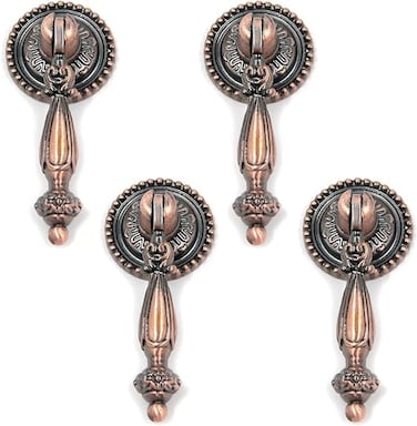 FarBoat 4Pcs Cabinet Tear Drop Pull Knobs Pendant Antique Decorative Handle Zinc Alloy Hardware for Furniture Dresser Closet Drawer with ScrewsRed Bronze 65mm26inch