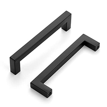 Ravinte 50 Pack Square Cabinets Cupboard Handles Matte Black Drawer Pulls Stainless Steel Kitchen Cabinet Hardware Drawer Handles 5 inch Hole Center