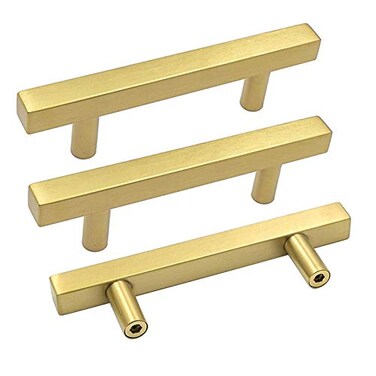 Goldenwarm 2 Pack Gold Cabinet Handles 33496mm Brushed Brass Cabinet Pulls T Bar Drawer Pulls for Kitchen Cupboard Drawer Hardware