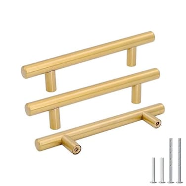 Goldenwarm 2 Pack 312 inch Gold Cabinet Handles Brushed Gold Cabinet Pulls Stainless Steel Drawer Pulls Durable Kitchen Cabinet Handles Bathroom Bedroom Dresser Handles Easy DIY Upgrade