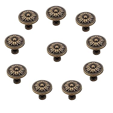 GDQLCNXB Vintage Flower Shape Cabinet Drawer KnobsPull Handle Metal Flower Shape Cabinet Drawer Door Knob Bronze Tone 10 Pcs