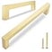 QOGRISUN 2 Pack Solid Brass Cabinet Pulls 5 Inch Hole Center Brushed Matte Gold Square Drawer Handles Modern Brass Hardware for Kitchen Dresser Bathroom Cupboard Furniture