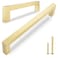 QOGRISUN 2 Pack Solid Brass Cabinet Pulls 5 Inch Hole Center Brushed Matte Gold Square Drawer Handles Modern Brass Hardware for Kitchen Dresser Bathroom Cupboard Furniture