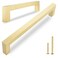 QOGRISUN 2 Pack Solid Brass Cabinet Pulls 5 Inch Hole Center Brushed Matte Gold Square Drawer Handles Modern Brass Hardware for Kitchen Dresser Bathroom Cupboard Furniture
