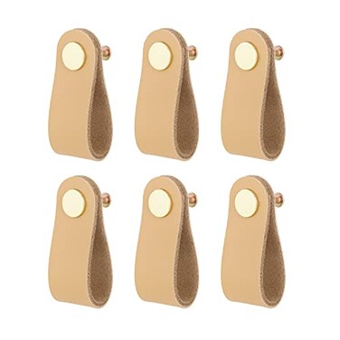 N\W Leather Drawer Pulls for Dresser 6 Pack Leather Dresser Knobs Soft Drawer Pulls Cabinet Handles Knobs Perfect Replacement of Metal Drawer Handles Khaki SAUPull