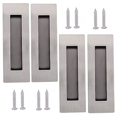 Tidorlou 4 Pack Recessed Door Pull Handles with 8 Screws 6 Inch Rectangular Flat Sliding Door Pulls Closet Door Finger Pull HandlesSatin Brushed Stainless Steel Pocket Door Handles