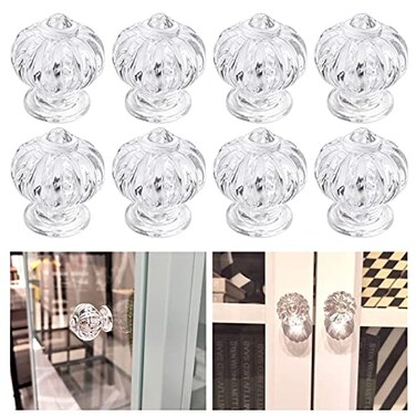 MOROBOR Self Adhesive Cabinet Pull Handle 8pcs Classic Acrylic Knobs Transparent Acrylic Handles Cupboard Knobs Without Drill Handle for Kitchen Bathroom Mirror Doors