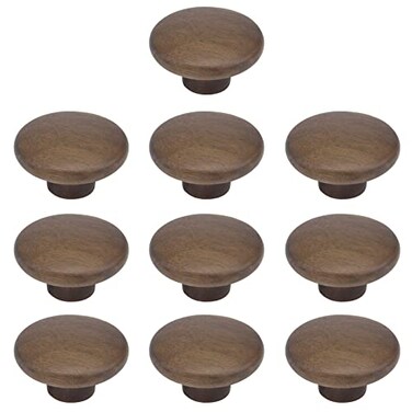 MY MIRONEY 10PCS Round Wood Drawer Knobs Walnut Kitchen Cabinet Knob Solid Wood Hardware Dresser Handles Pulls Wooden Single Hole Handles with Screws 157 Diameter