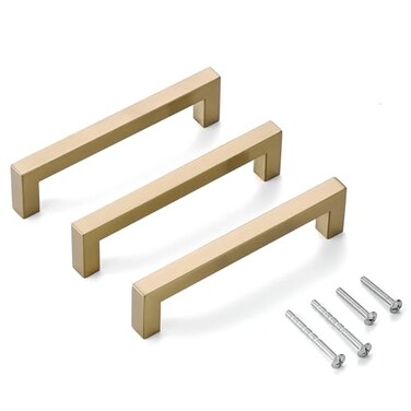 Aibeli 30 Pack Champagne Cabinet Pulls 5 Inch Hole Center Square Champagne Bronze Cabinet Handles Dresser Drawer Handles Stainless Steel Kitchen Handles for Cabinets Kitchen Hardware