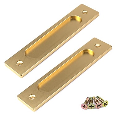 Tighall 2PCS Aluminum Alloy Frosted Bright Gold Door Finger Pull Barn Door Handle Finger Pull with Screws 59inch Hole Center
