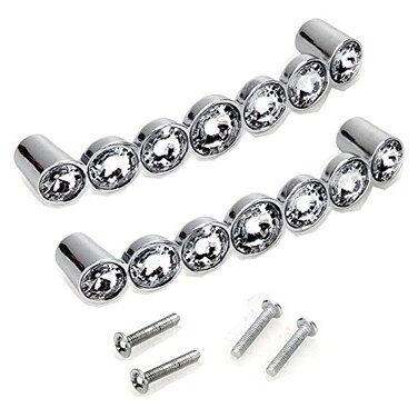 Focefec 2pcs Cabinet Handles 128mm 5 Inch Crystal Glass Pulls Kitchen Hardware for Cabinets Drawer Pulls Cupboard Wardrobe Modern Decor Door with 4 Screws