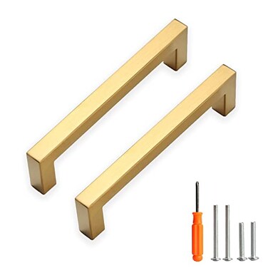 Redunest Cabinet Pulls Gold Cabinet Handles Square Drawer Pulls 5 Pack 5 Inch Stainless Steel Kitchen Door Cupboard Cabinet Handles Drawer Hardware Handles 128mm Hole Centers