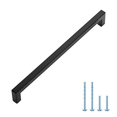 Ravinte 1 Pack Black Cabinet Pulls 10 Inch Square Cabinet Handles Matte Black Kitchen Hardware for Cabinet Drawer Pulls Come with Screwdriver