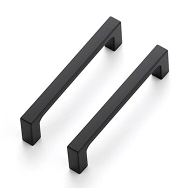 Ravinte 5 Pack 4 inch Hole Centers Matte Black Cabinet Pulls Kitchen Cabinet Handles Solid Drawer Pulls Zinc Alloy Square Bar Drawer Handles
