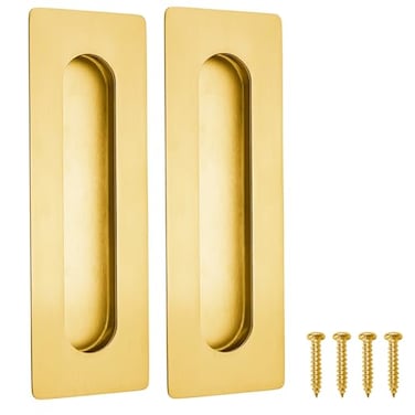 Malimali 7 Inch Large Recessed Finger Flush Pulls for Barn Door Pocket Door Heavy Duty Sliding Closet Door Handle Brushed Gold Stainless Steel Rectangular Door Pulls Hardware2 Pack