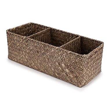 Hipiwe Seagrass Nesting Storage Basket 3 Compartment HandWoven Wicker Toilet Paper Storage Bin Bathroom Organize Basket for Shelves Kitchen Cabinets Pantry Bathroom Closets Organizer
