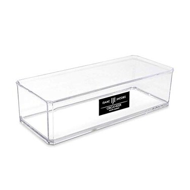 Isaac Jacobs Clear Acrylic Rectangular Stackable Storage Organizer 9L x 35W x 25H Drawer Tray without Lid OpenTop Organizer MultiFunctional Bathroom Kitchen Home Office Desk Drawers