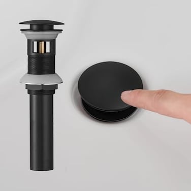 BATHFINESSE Bathroom Sink Drain Black Pop Up Drain Stopper with Overflow Vanity Commercial for Sink Fits Standard Bathroom Sink Hole 112 to 134