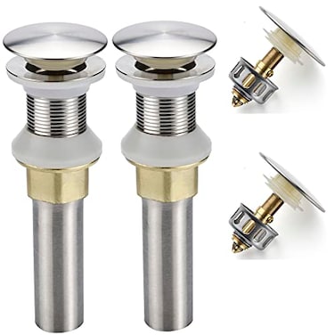 rockgoya Rockgoya Bathroom Sink Drain2 Pack Drain Stopper Bathroom Sink Without OverflowPop Up Drain Assembly with Detachable Strainer BasketBuiltin AntiClogging StrainerStainless Steel Brushed Nickel