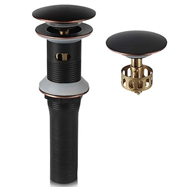 ALLWIN-HOUSEWARE W Oil Rubbed Bronze Pop Up Sink Drain Vanity Bathroom Vessel Lavatory Faucet Detachable Basket Drain Stopper ORB with Overflow