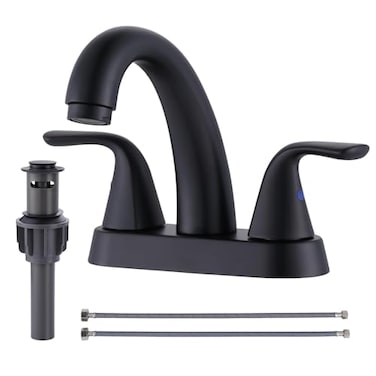 ALEASHA Black Bathroom Sink Faucet 4 Inch Centerset 2 Handle With Pop Up Drain Stopper Lavatory Vanity Faucet
