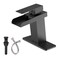 BATHLAVISH Waterfall Bathroom Faucet Single Hole Matte Black Single Handle Bathroom Faucets for 1 or 3 Hole Sink Faucet wPop Up Drain Mixer Tap Basin Deck Supply Hoses