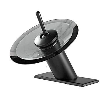 YCCUZA Bathroom Faucet Black Glass Waterfall Spout Single Handle 360 Swivel Solid Brass Bath Basin Lavatory Sink Vanity Faucet One or 3 Hole Commercial with Deck Plate