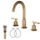 GGStudy 2Handle Bathroom Faucet 3 Holes 360 Swivel Spout Antique Brass Widespread Bathroom Sink Faucet with Pop Up Drain
