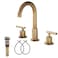 GGStudy 2Handle Bathroom Faucet 3 Holes 360 Swivel Spout Antique Brass Widespread Bathroom Sink Faucet with Pop Up Drain