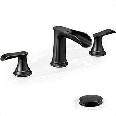 HOIGY Oil Rubbed Bronze Bathroom Sink Faucet 8 Inch Widespread 2 Handles 3 Hole Waterfall Design Ceramic Valve Core