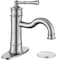 WINKEAR Roman Bathroom Sink Faucet Brushed Nickel Single Hole DeckMount Popup Drain Assembly with Overflow Deck Plate and Water Supply Lines Included