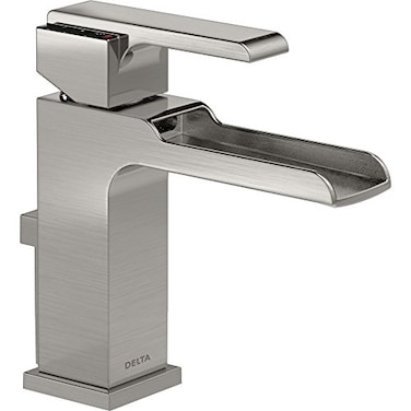 DELTA Delta Faucet Ara Single Hole Bathroom Faucet Brushed Nickel Waterfall Faucet Single Handle Metal Drain Assembly Stainless 568LFSSMPU