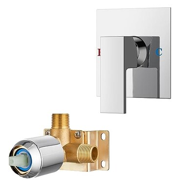 Airuida Square SingleFunction Brass Faucet Shower Roughin Valve Male Thread Bathroom Trim Kit Single Handle Tub Shower Valve 43 Inch Cover PlateChrome Polish