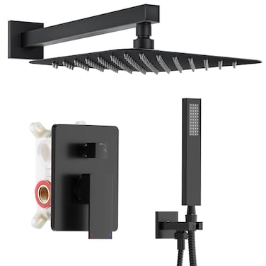 Alesco Shower System Black Shower Faucet Set with 10Inch HighPressure Rainfall Showerheads and Handheld Spray combo Showerfixture Include Valve and Trim Kit Matte Black