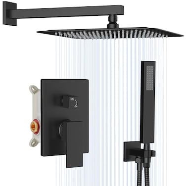 GABRYLLY Gabrylly Black Shower Faucet Set All Metal Rainfall Shower System with Rain Shower Head and Handle Set Modern Shower Fixtures Shower Head with Handheld ComboShower Valve Include Matte Black