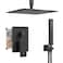 HoliSpa Ceiling Mount Shower System Black Shower Faucet Set with 12Inch Rain Showerhead and Handheld Spray Combo HighPressure Showerheads Set with Valve and Trim Kit Matte Black