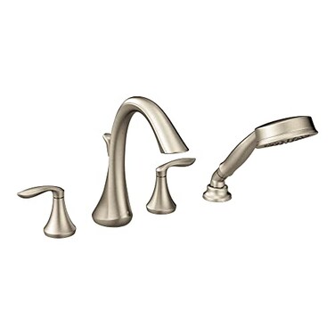 Moen Eva Brushed Nickel TwoHandle Deck Mount Roman Tub Faucet Trim Kit with Single Function Handshower Valve Required T944BN