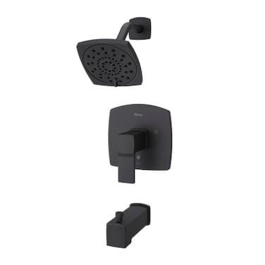 Pfister Deckard 1Handle Tub and Shower Faucet Set with Multi Function Showerhead Matte Black Finish Pressure Balance Valve Trim Kit for Modern Bathroom LG898DAB