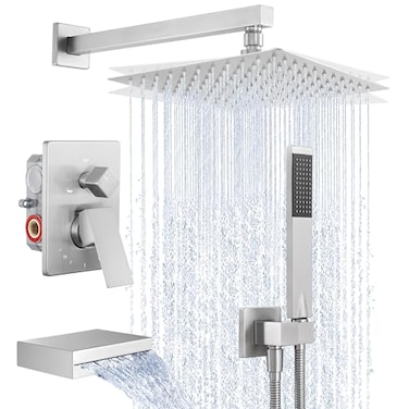 KES Bathtub Shower Faucet Set with Waterfall Tub Spout Shower System 3Function Shower Faucets Sets Complete with 10 Inch Rain Shower Head XB6305F18BN