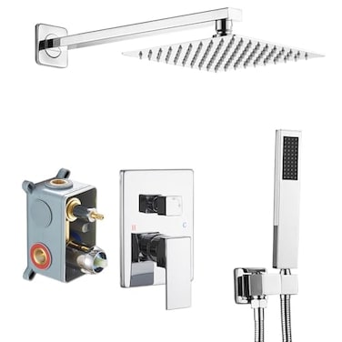 Heable Shower System with High Pressure Rainfall Shower Head Handheld Shower head and Shower Faucet Trim Kit Rain Mixer Shower Set Wall Mounted ChromeValve Include
