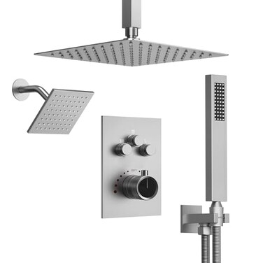 EVERSTEIN Ceiling Mount 12 HighPressure Rainfall Shower Faucet Dual Rainfall Shower Head System with Valve Brushed Nickel