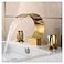 Sprinkle Elegant Waterfall Double Handle Bathroom Sink Faucet Arc Waterfall Spout Bathtub Filler Widespread Bathroom Faucet Gold